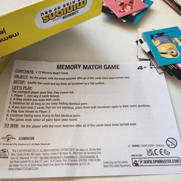 Minions The Rise Of Gru Memory Match Game For Kids 4+ 72 Cards 2-4 Players Spin - Picture 7 of 8